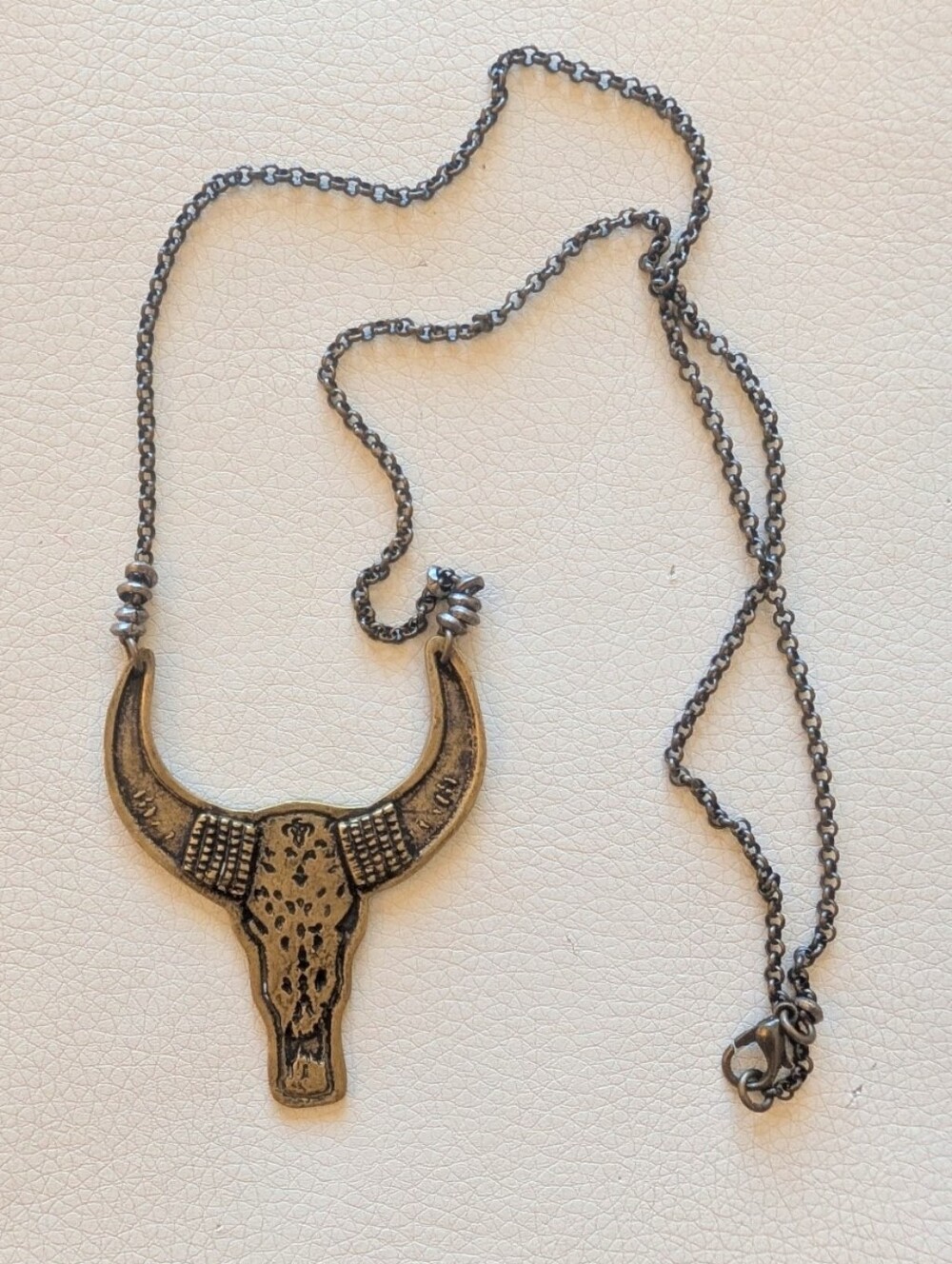 Jennifer Kahn Esmeralda Bull Necklace In Antique Brass Finish